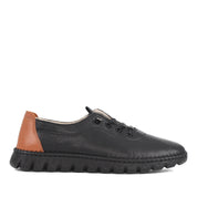 Damen Slipper Schwarz aus Leder mit brauner Ferse (664-25916)