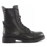 Damen Schwarze Leder Winterstiefel mit Warmem Futter (625-23919)