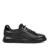 Herren Low-Top Sneaker aus schwarzem Leder mit Glanzdetails & Plateau (663-462)