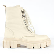 Damen Beige Leder-Schnürstiefel mit Blockabsatz (029-20130)