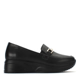 Damen Schwarze Lederschuhe mit Keilabsatz (376-20418)