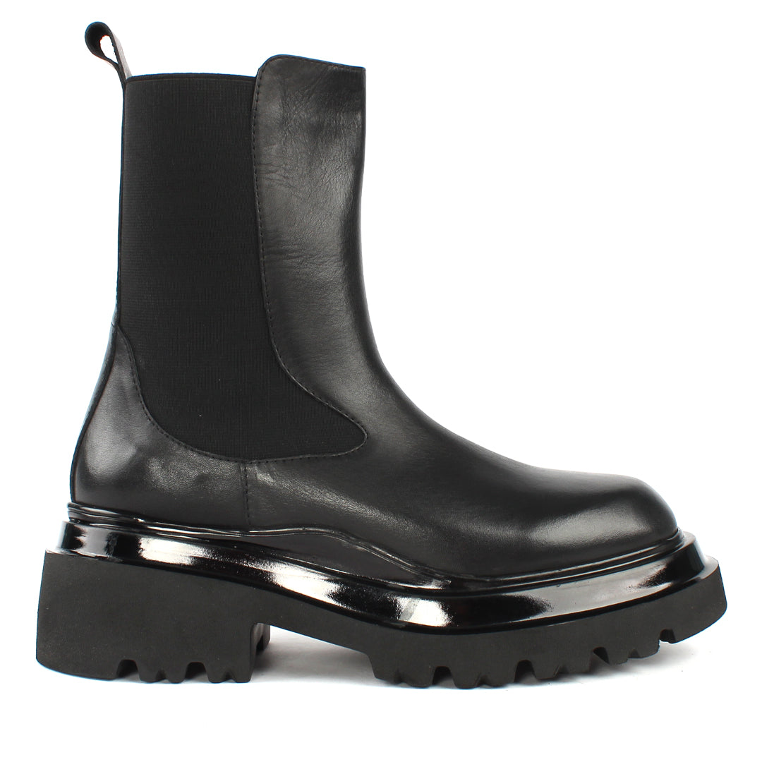 Damen Schwarze Leder-Chelsea-Stiefel mit Plateau (716-26805)