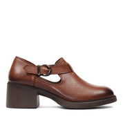 Damen Blockabsatz Schuhe Hellbraun Leder mit Schnallenriemen (727-28634)