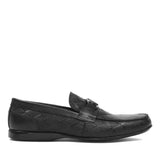Herren Slipper aus schwarzem Leder mit Struktur und Zierschnalle (639-259)
