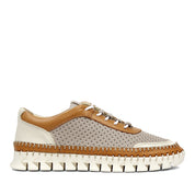Women’s Beige Leather Sneakers with Cognac and Cream Accents (759-33502)