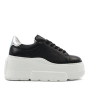 Schwarze Leder-Plateau-Sneaker mit Silber-Detail (115-20620)
