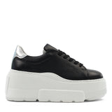 Schwarze Leder-Plateau-Sneaker mit Silber-Detail (115-20620)