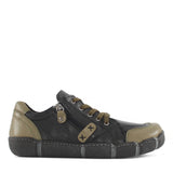 Damen Schwarze/Khaki Leder Schnürschuhe mit Reißverschluss (288-31101)