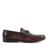 Men’s Tan Textured Leather Slip-On Loafers with Buckle Detail (639-259)