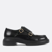Men’s Black Leather Double Monk Strap Shoes (064-1046)