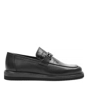 Men's Black Leather Loafers with Croco Pattern (642-1530)