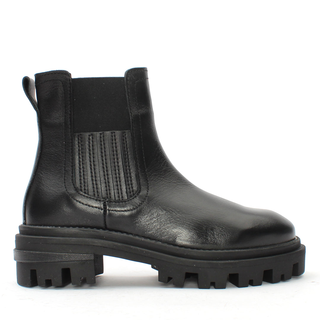 Damen Schwarze Leder-Chelsea-Stiefel mit Blockabsatz (029-20124)