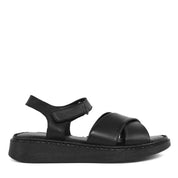 Damen Sandalen aus schwarzem Leder mit Klettverschluss und Plateau (366-28211)