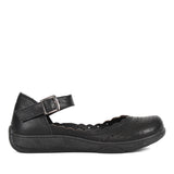 Damen Mary Jane Ballerinas aus schwarzem Leder mit Lochmuster und Schnalle (288-31106)