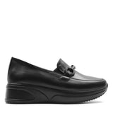 Damen Schwarze Leder Keilabsatz-Schuhe (376-20439)