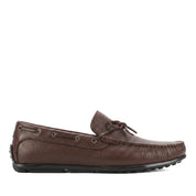 Men’s Brown Leather Driving Loafers with Rubber Sole and Bow Detail (606-210)