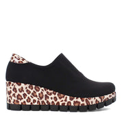 Damen Plateau-Slipper – Schwarz mit braunem Leo-Muster (317-401)