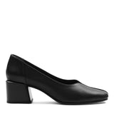 Women’s Black Leather Block Heel Pumps – Classic & Comfortable (710-25611)