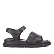 Women’s Black Leather Velcro Strap Platform Sandals (728-28507)