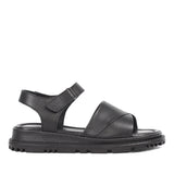 Women’s Black Leather Velcro Strap Platform Sandals (728-28507)