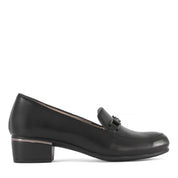Damen Schwarze Leder-Klassikschuhe mit Blockabsatz (494-25823)