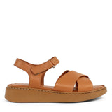 Damen Sandalen aus cognacfarbenem Leder mit Klettverschluss und Plateau (366-28211)