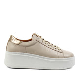 Beige Leather Platform Sneakers with Heel  (727-28664)