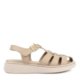 Damen Leder Sandalen Beige mit Verstellbarer Schnalle (366-28216)