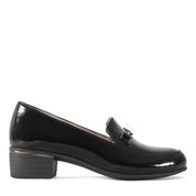 Damen Schwarze Lackleder-Klassikschuhe mit Blockabsatz (494-25823)