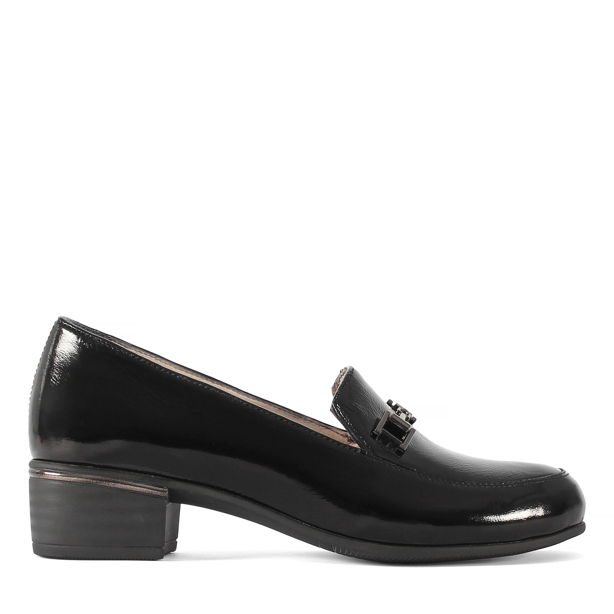 Damen Schwarze Lackleder-Klassikschuhe mit Blockabsatz (494-25823)