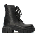 Damen Schwarze Leder-Schnürstiefel mit Blockabsatz (029-20130)