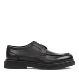 Men's Black Grain Leather Moc Toe Derby Shoes with Rubber Sole (395-2886)