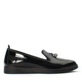 Damen Schwarze Lack-Loafer mit Schmuckverzierung (376-20415)