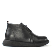 Damen Schwarze Lederstiefel mit Flacher Sohle (687-21910)