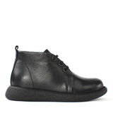Damen Schwarze Lederstiefel mit Flacher Sohle (687-21910)