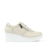 Damen Beige Leder-Wedge-Sneaker mit Reißverschluss (115-162)