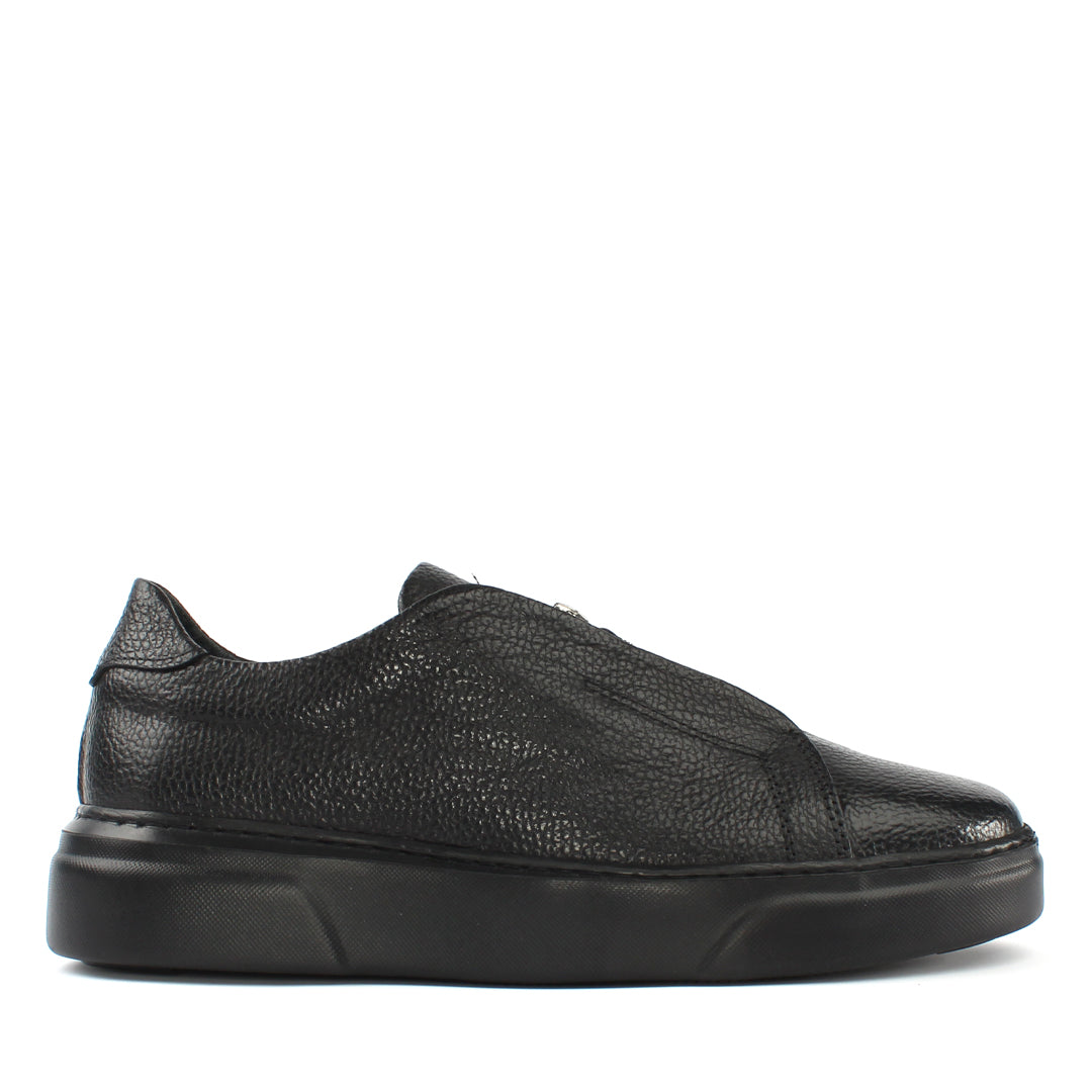 Men's Black Leather Zipper Sneakers (675-117)