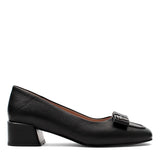 Women's Black Leather Classic Heeled Shoes (752-31706)