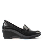 Women's Black Patent Leather Wedges with Decorative Detail (376-20429)