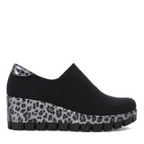 Women’s Platform Slip-On Shoes – Black with Gray Leopard Print (317-401)