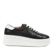 Black Leather Platform Sneakers with Heel  (727-28664)