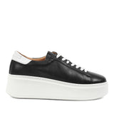 Black Leather Platform Sneakers with Heel  (727-28664)