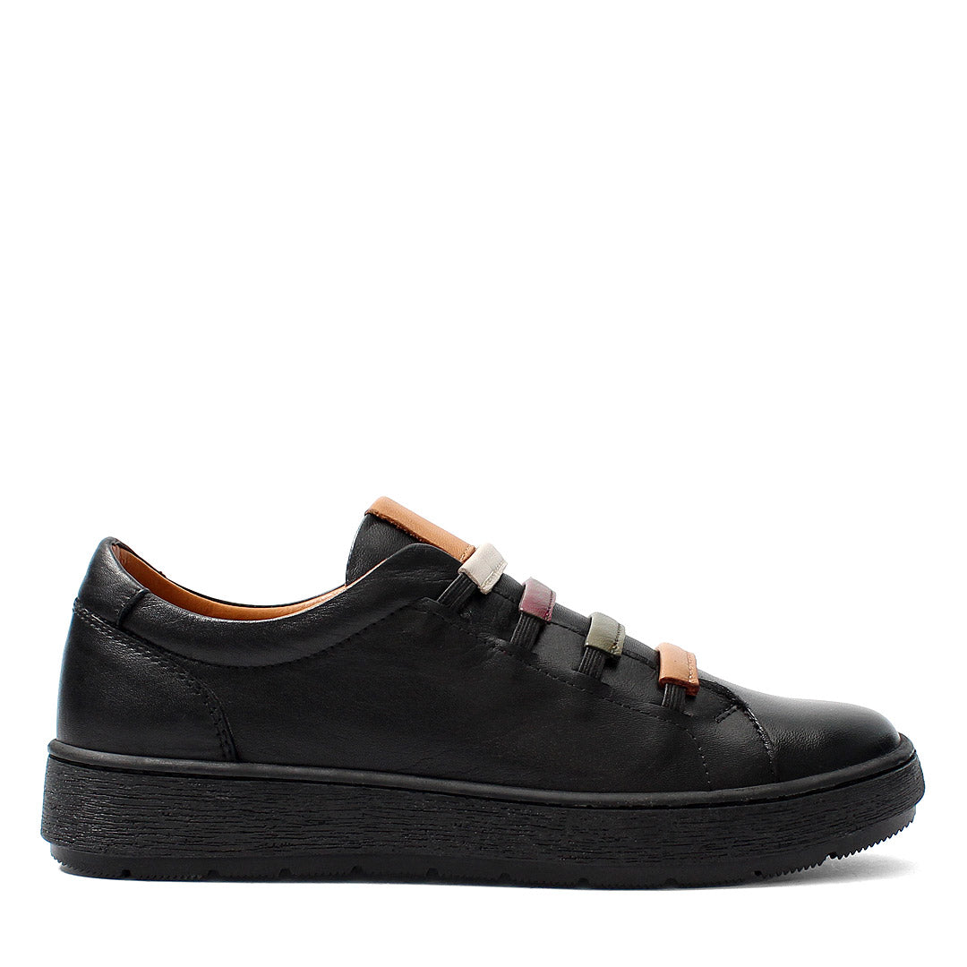 Damen Schwarze Leder Freizeit-Sneaker zum Hineinschlüpfen (748-31406)