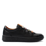 Damen Schwarze Leder Freizeit-Sneaker zum Hineinschlüpfen (748-31406)