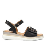 Women’s Black Leather Velcro Strap Platform Sandals (789-42106)