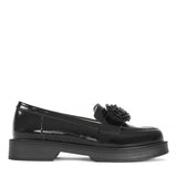 Damen Schwarze Lackleder Loafer mit Dekorativem Akzent (494-25826)