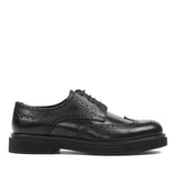Men's Classic Black Leather Brogue Derby Shoes with Rubber Sole (395-2887)