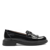 Damen Schwarze Lackleder-Loafer mit Fransen (494-25825)