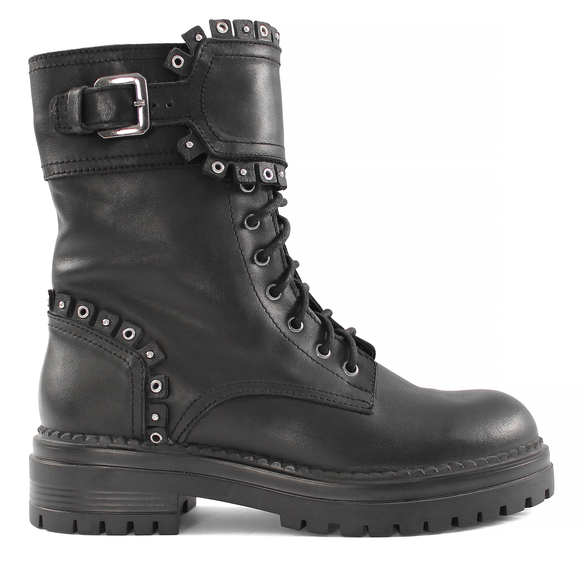 Women's Black Leather Chelsea Boots with Platform Sole (029-20116)