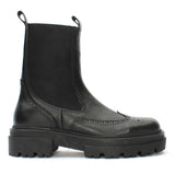 Damen Schwarze Leder-Chelsea-Stiefel mit markanter Sohle (029-20123)